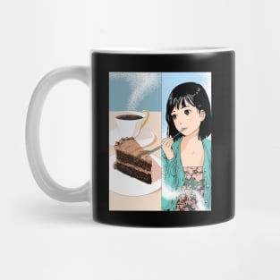 Kawaii Girl enjoying Chocolate Cake Mug